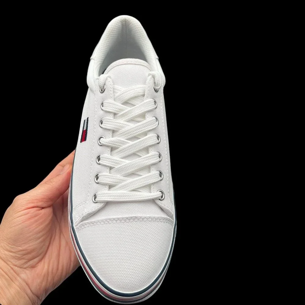 Tommy Hilfiger Women's Canvas Casual Sneakers Size 7.5-8.5-9 White Lace up Shoes